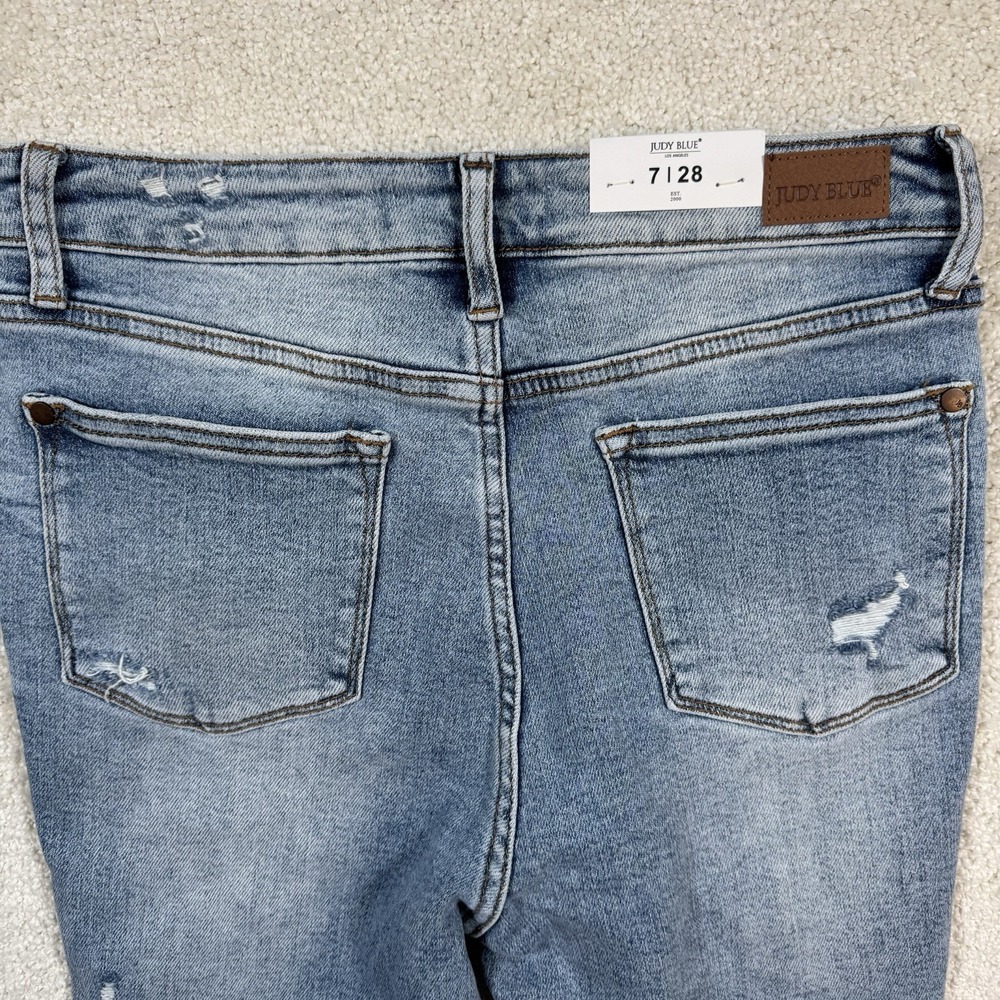 New Judy Blue Skinny Fit Jeans Sz 7/28(29x26.5) Light Wash High Waist Distressed - Picture 8 of 8